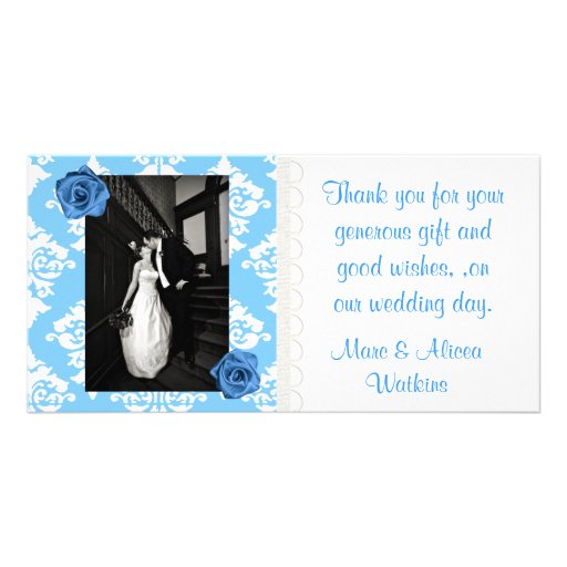 Blue & White Wedding Photo Thank You Card Customized Photo Card