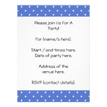 Blue with white stars. Pattern. Personalized Invite