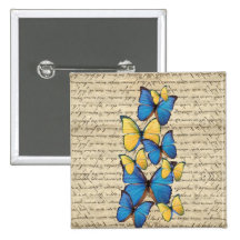 Blue & yellow butterrflies buttons