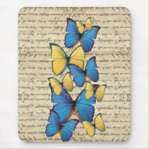 Blue & yellow butterrflies mouse mats