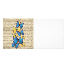 Blue & yellow butterrflies photo greeting card
