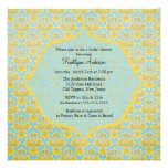 Blue & Yellow Damask Bridal Shower Invitation