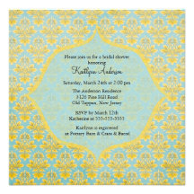 Blue & Yellow Damask Bridal Shower Invitation