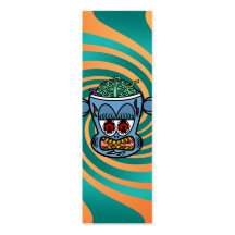 Blue zombie monkey on orange green stripes business card