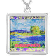 bluebonnet wildflowers drip art pendant