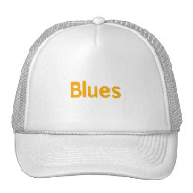 Blues word orange music design.png trucker hat