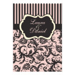 Blush Pink, Cream, Grey Damask Striped Invitation