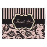 Blush Pink, Cream, Grey Damask Thank You Card