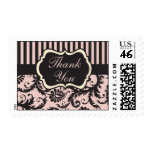Blush Pink, Cream, Grey Damask Thank You Stamp