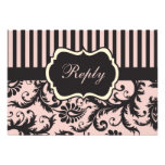 Blush Pink, Cream, Grey Stripe Damask Reply Card Personalised Announcements