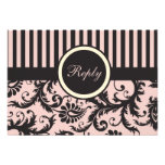 Blush Pink, Cream, Grey Stripe Damask Reply Card Custom Invitations