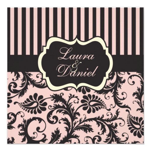 Blush Pink, Grey, Cream Striped Damask Invite
