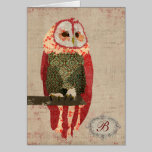 Blush Winter Owl  Monogram Notecard cards