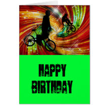 BMXers in Red and Orange Grunge Swirls Card