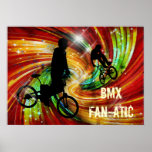 BMXers in Red and Orange Grunge Swirls Posters
