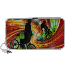 BMXers in Red and Orange Grunge Swirls Speaker