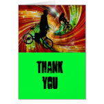 BMXers in Red and Orange Grunge Swirls Thanks Card