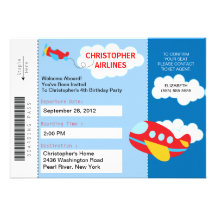 Boarding Pass Aeroplane  Birthday Party Invitation