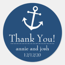 Boat Anchor Thank You Labels (Dark Blue) Round Stickers