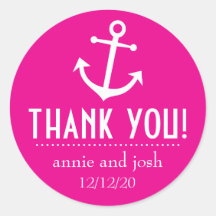 Boat Anchor Thank You Labels (Magenta Pink) Stickers
