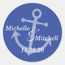 Boat Anchor Wedding Labels (Navy Blue) Round Sticker