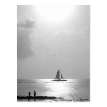 Boat at sunset post cards