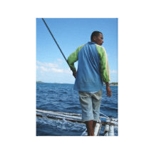 Boat man in blue at Caticlan Canvas Prints