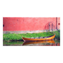 Boat-near-red-round-building BOAT CANOE WATER TRAN Photo Card Template