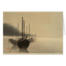 Boats in the Mist by Seitei Watanabe 1851- 1918 Greeting Card