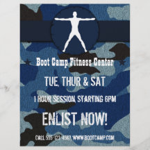 Body Madness Fitness Blue Camo Boot Camp Flyers