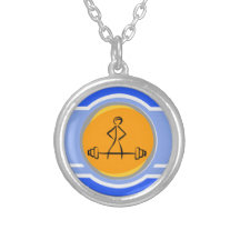 Bodybuilding; blue & orange necklaces