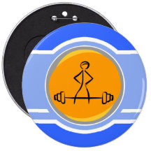 Bodybuilding; blue & orange pinback buttons