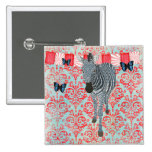 Boho Blue Butterflies & Zebra Damask Button buttons