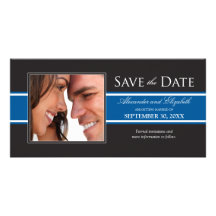 Bold Blue Stripe Save the Date Announcement Photo Card Template