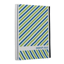 Bold diagonal stripes blue green personalised iPad caseable cases