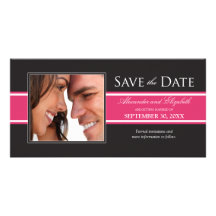 Bold Fuchsia Stripe Save the Date Announcement Customised Photo Card