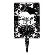 bold intricate black damask on white rectangle cake pick