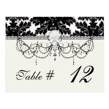 bold intricate black damask on white design postcards