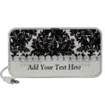 bold intricate black damask on white design mini speakers