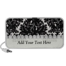 bold intricate black damask on white design mini speakers