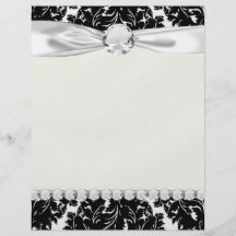 bold intricate black damask on white full color flyer