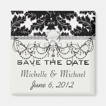 bold intricate black damask on white fridge magnet