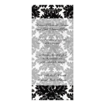 bold intricate black damask on white personalised invitations