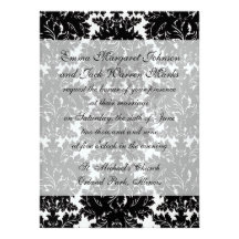 bold intricate black damask on white custom invitation