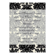 bold intricate black damask on white invites
