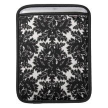 bold intricate black damask on white iPad sleeves