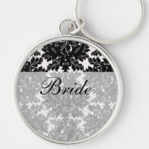 bold intricate black damask on white key chains