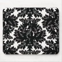 bold intricate black damask on white mousepad