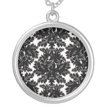 bold intricate black damask on white personalised necklace