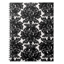 bold intricate black damask on white spiral notebook